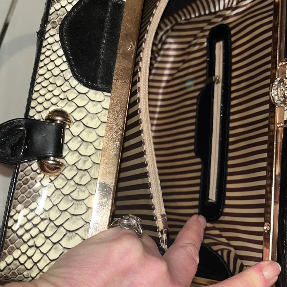 Rimen  & Co brown serpent print patent leather bag removable crossbody strap
